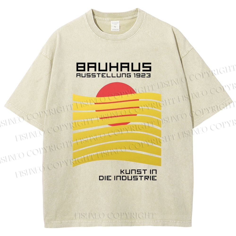 Unisex Bauhaus Geometric Waves Sunrise Printed Washed Tee