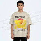 Unisex Bauhaus Geometric Waves Sunrise Printed Washed Tee