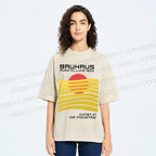 Unisex Bauhaus Geometric Waves Sunrise Printed Washed Tee
