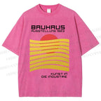 Unisex Bauhaus Geometric Waves Sunrise Printed Washed Tee