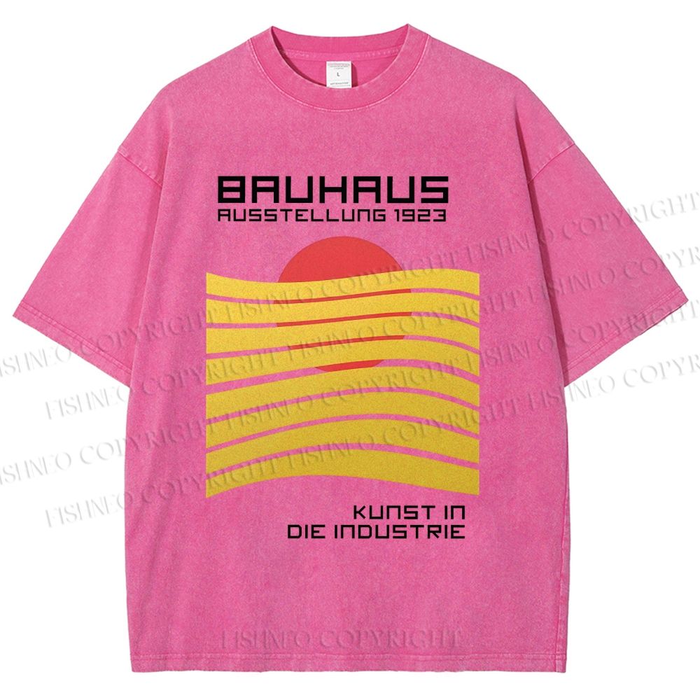 Unisex Bauhaus Geometric Waves Sunrise Printed Washed Tee