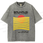 Unisex Bauhaus Geometric Waves Sunrise Printed Washed Tee