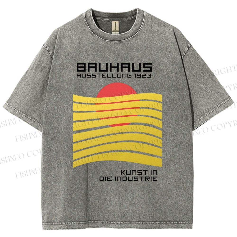 Unisex Bauhaus Geometric Waves Sunrise Printed Washed Tee