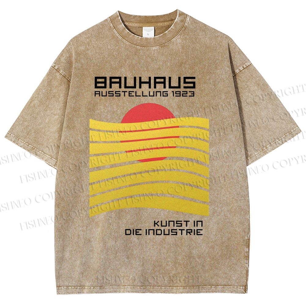 Unisex Bauhaus Geometric Waves Sunrise Printed Washed Tee