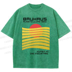Unisex Bauhaus Geometric Waves Sunrise Printed Washed Tee