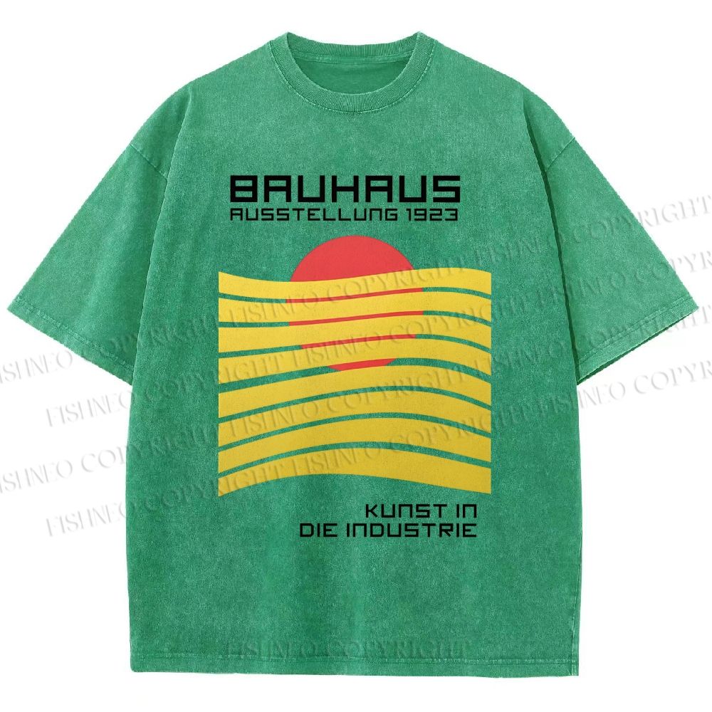 Unisex Bauhaus Geometric Waves Sunrise Printed Washed Tee