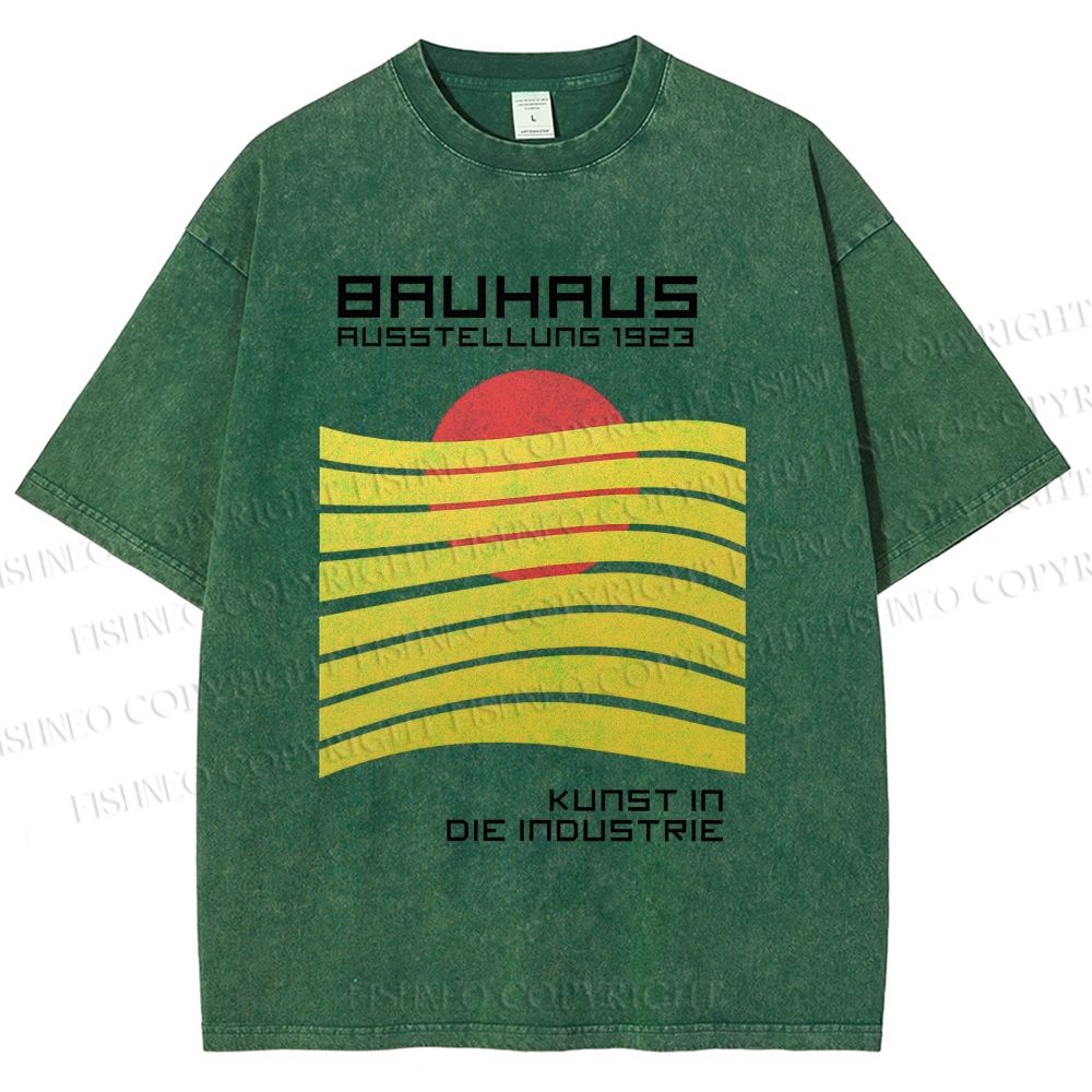 Unisex Bauhaus Geometric Waves Sunrise Printed Washed Tee