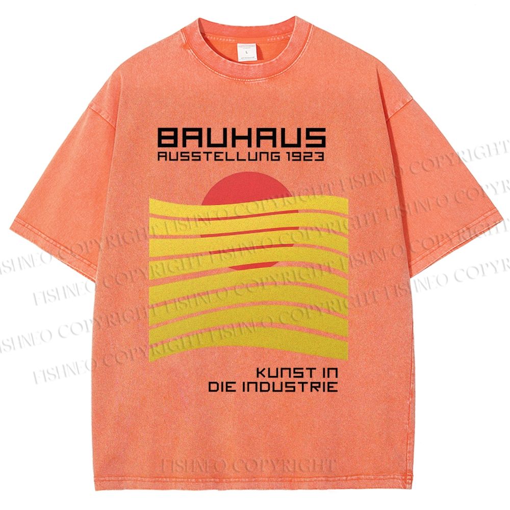 Unisex Bauhaus Geometric Waves Sunrise Printed Washed Tee