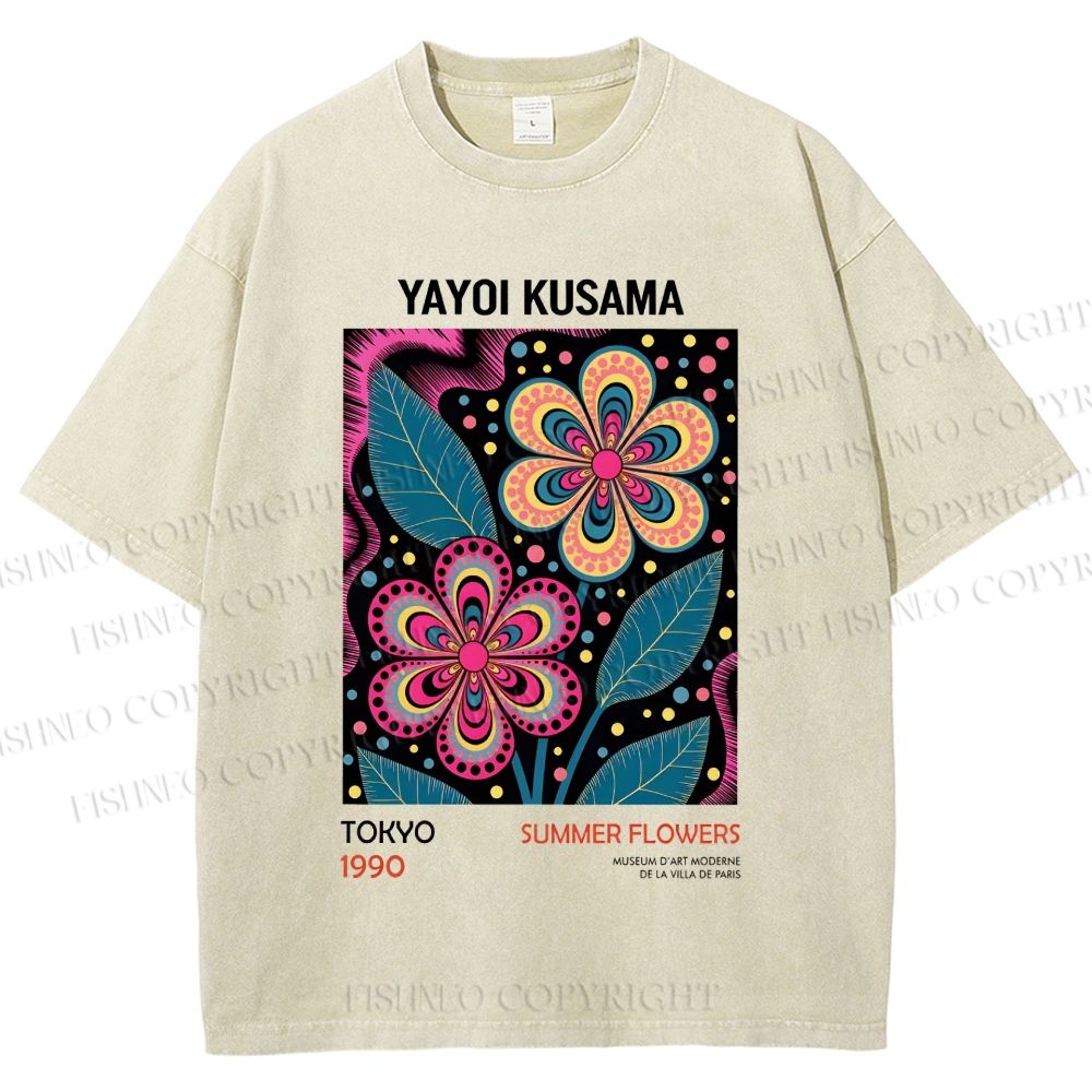 Unisex Yayoi Kusama Vintage Flowers Printed Washed Tee