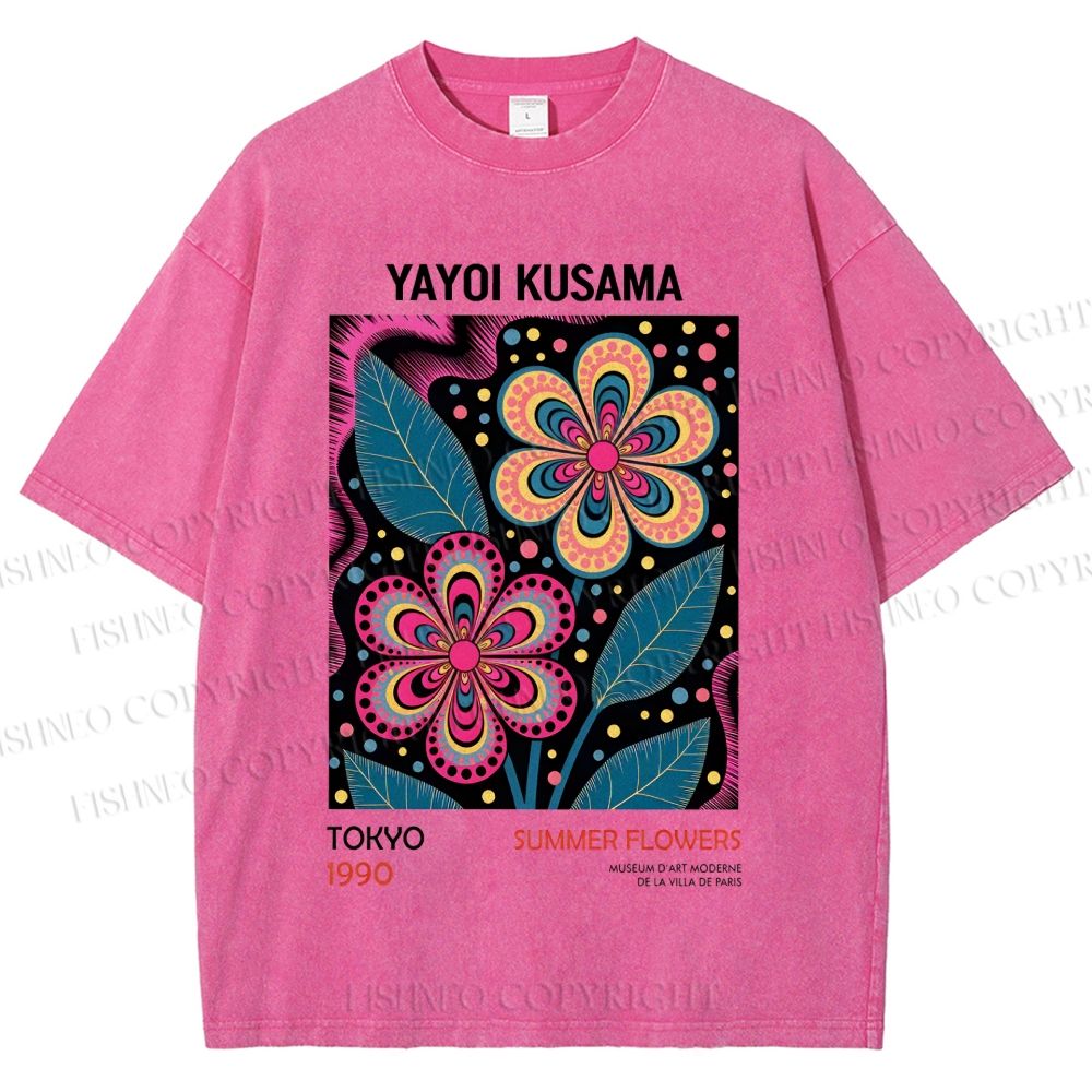 Unisex Yayoi Kusama Vintage Flowers Printed Washed Tee