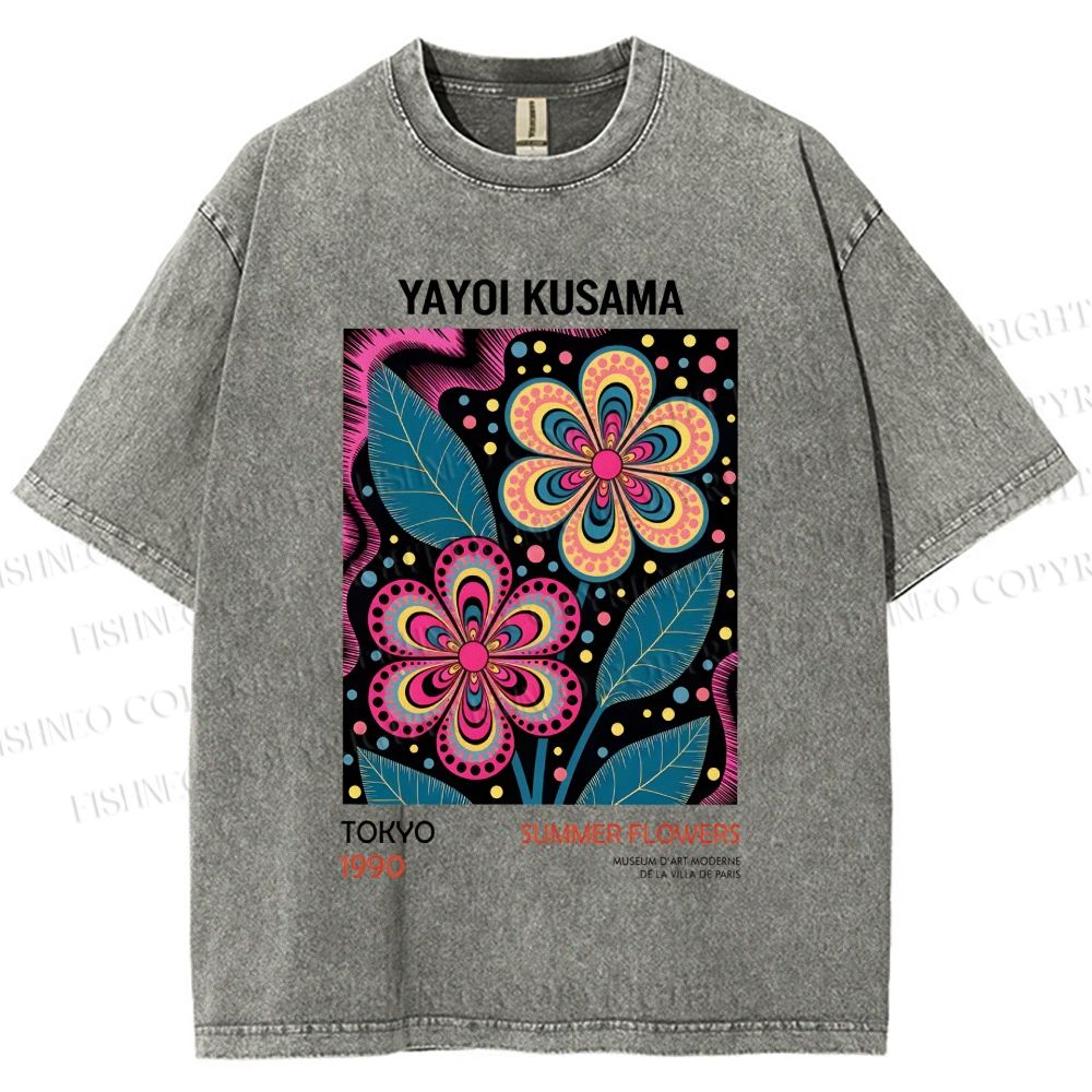 Unisex Yayoi Kusama Vintage Flowers Printed Washed Tee