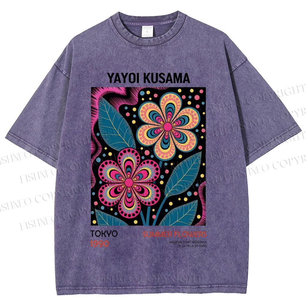 Unisex Yayoi Kusama Vintage Flowers Printed Washed Tee