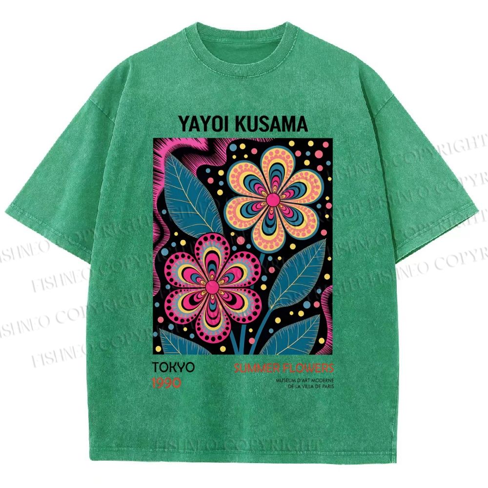 Unisex Yayoi Kusama Vintage Flowers Printed Washed Tee