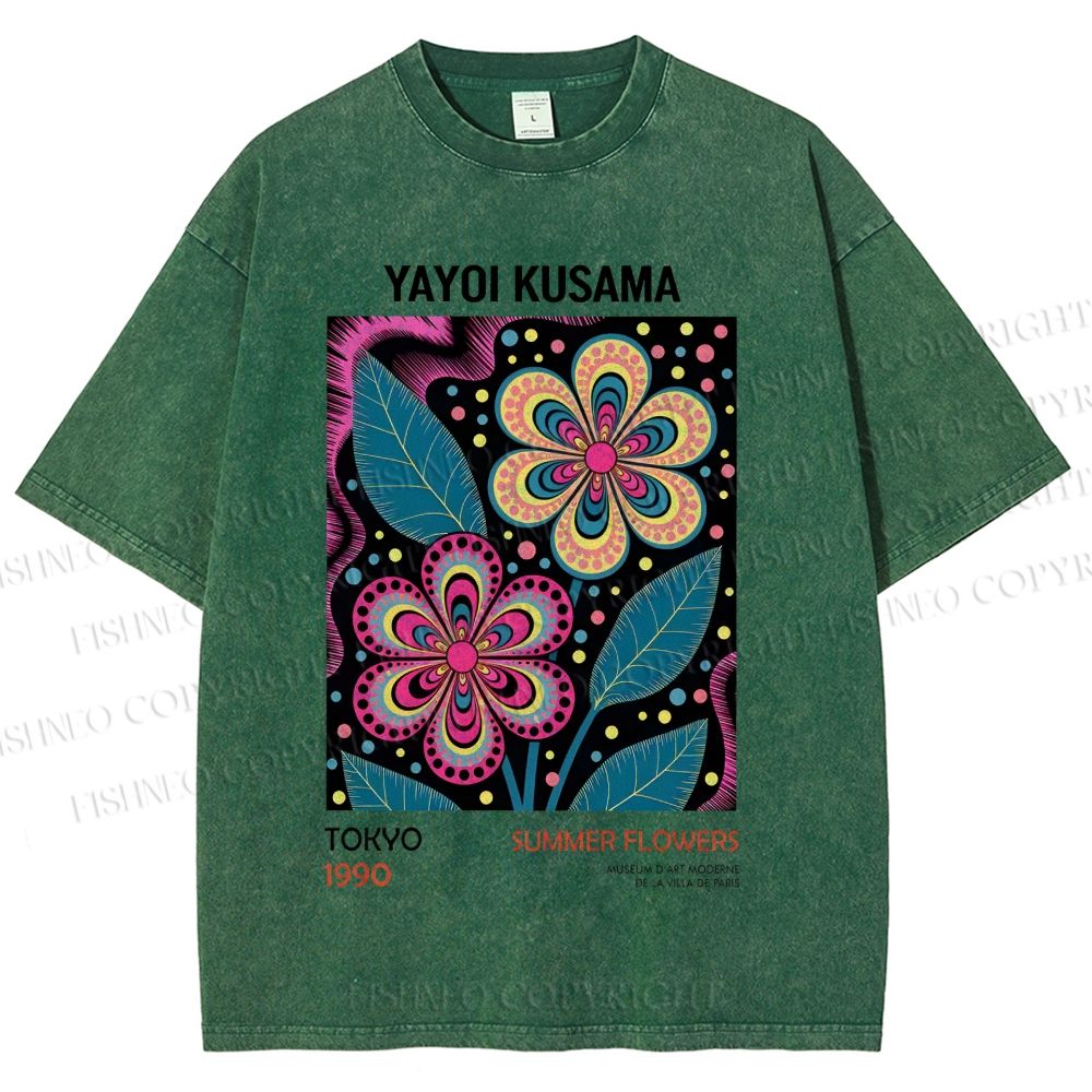 Unisex Yayoi Kusama Vintage Flowers Printed Washed Tee