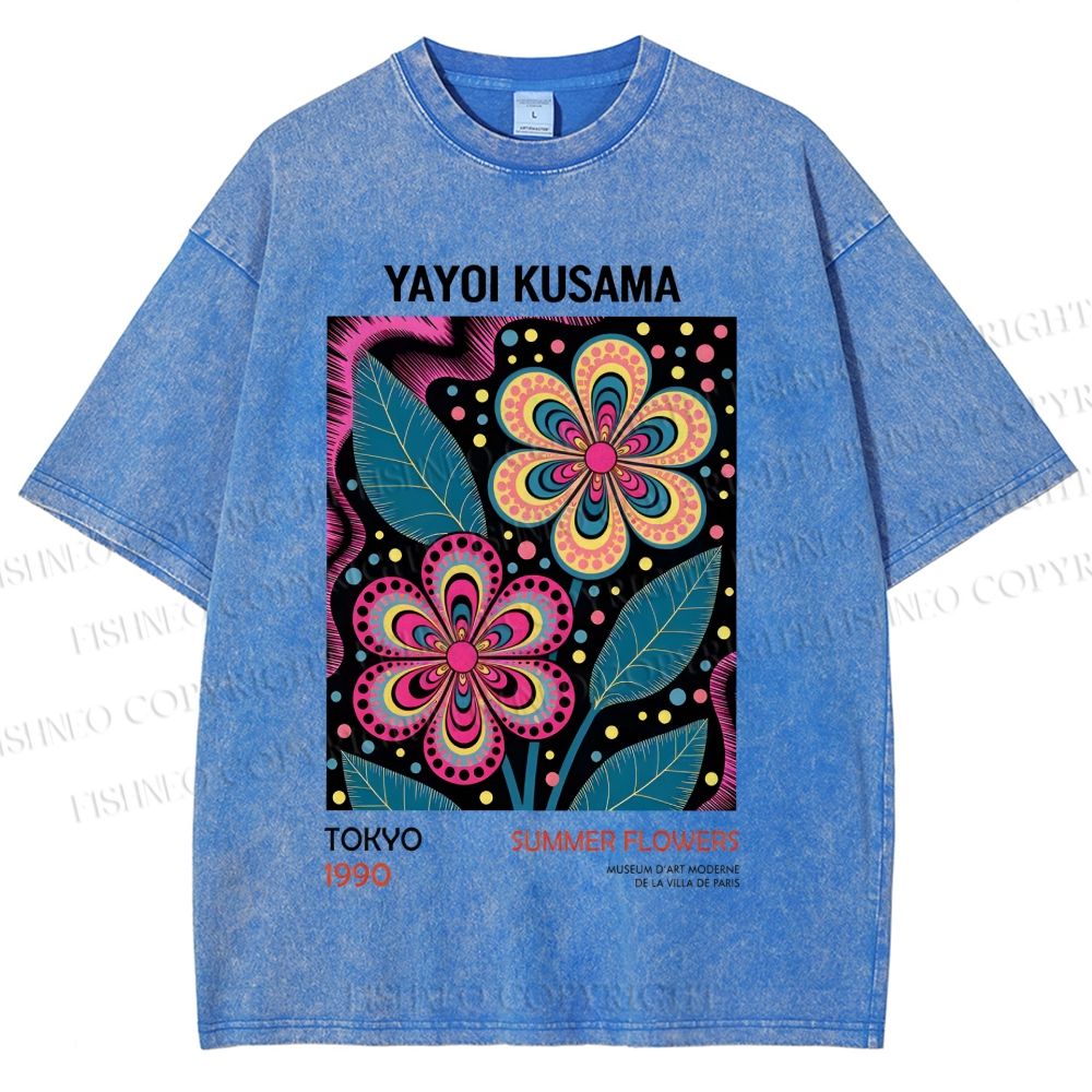 Unisex Yayoi Kusama Vintage Flowers Printed Washed Tee