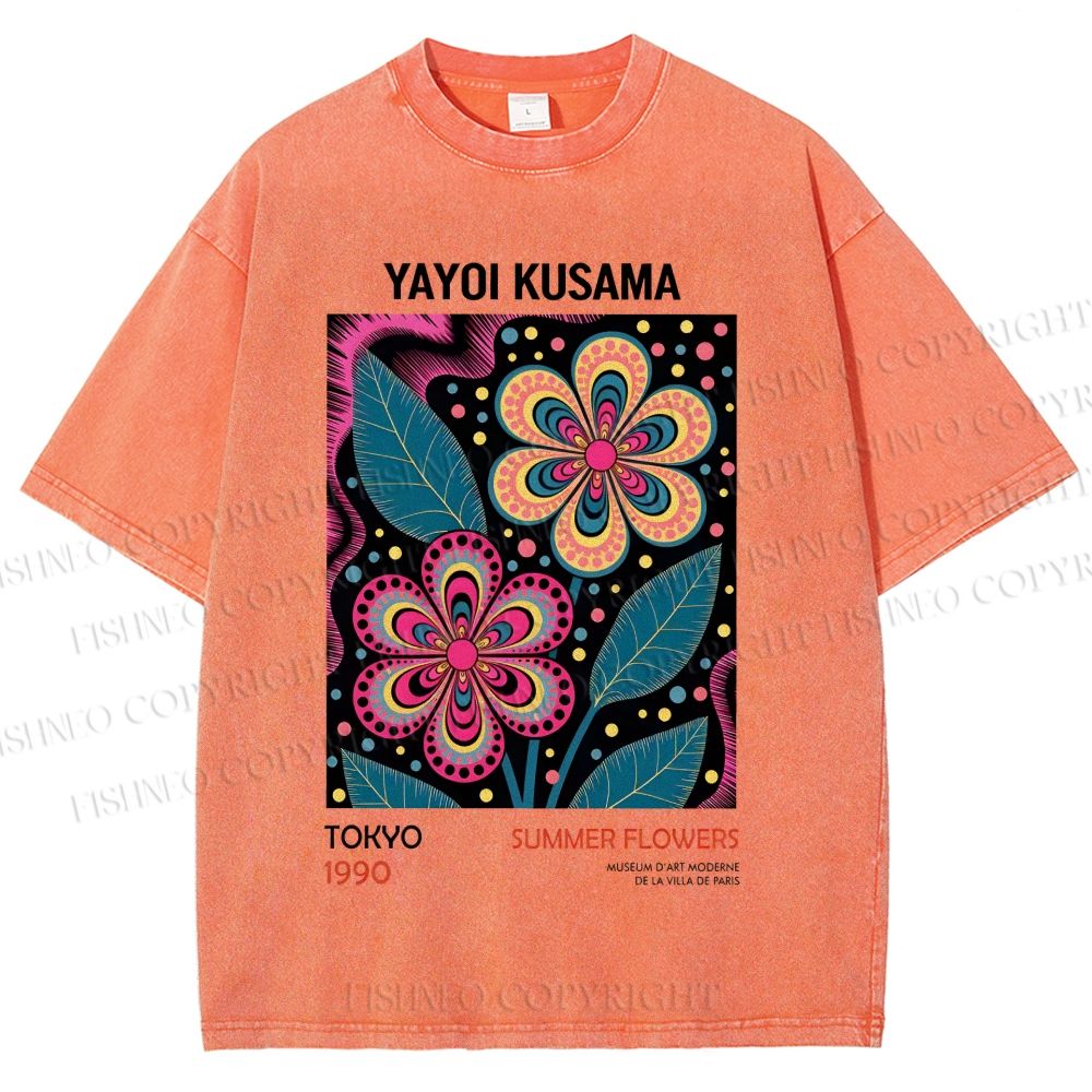 Unisex Yayoi Kusama Vintage Flowers Printed Washed Tee