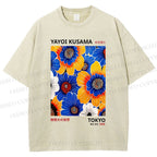 Unisex Yayoi Kusama Flowers Printed Washed Tee