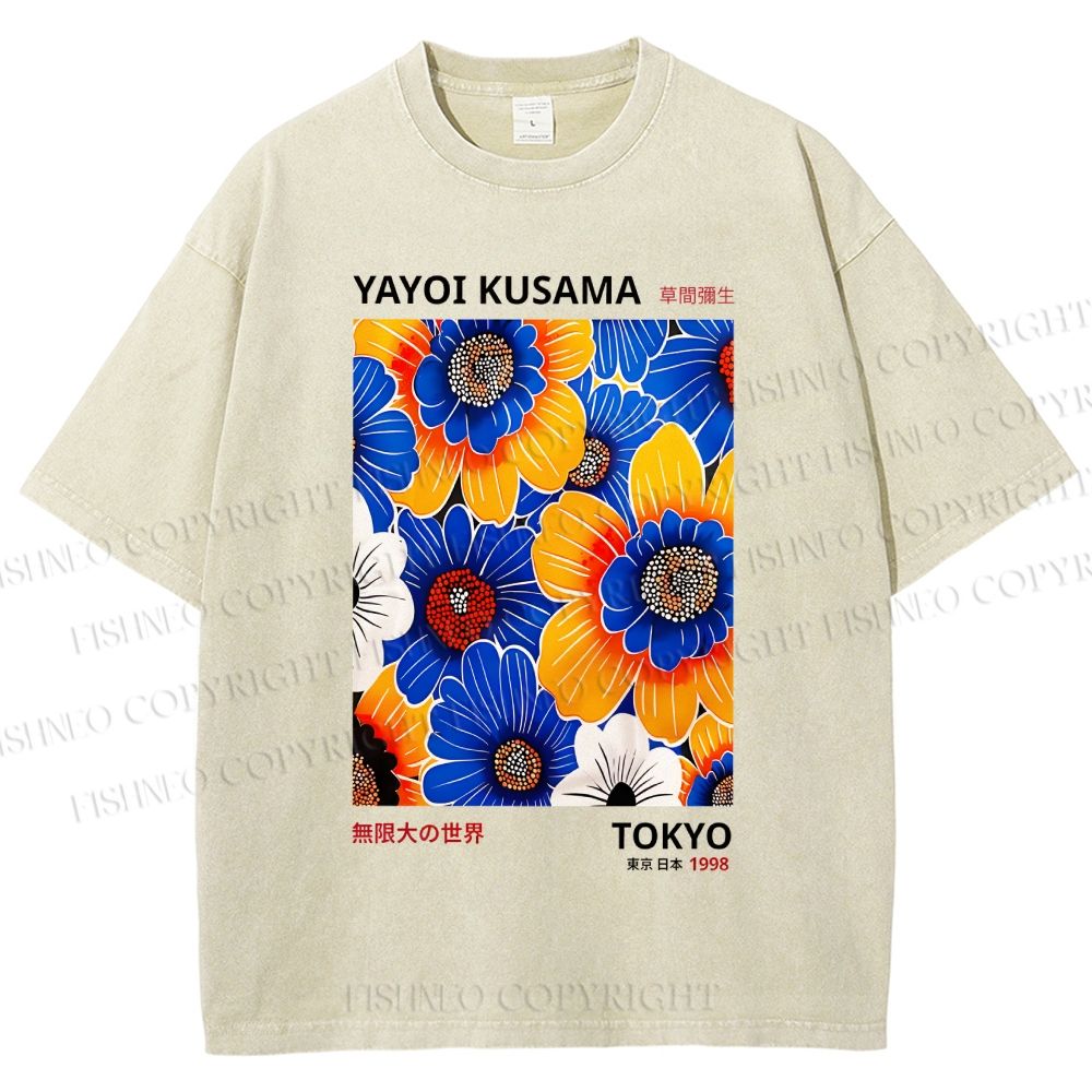 Unisex Yayoi Kusama Flowers Printed Washed Tee