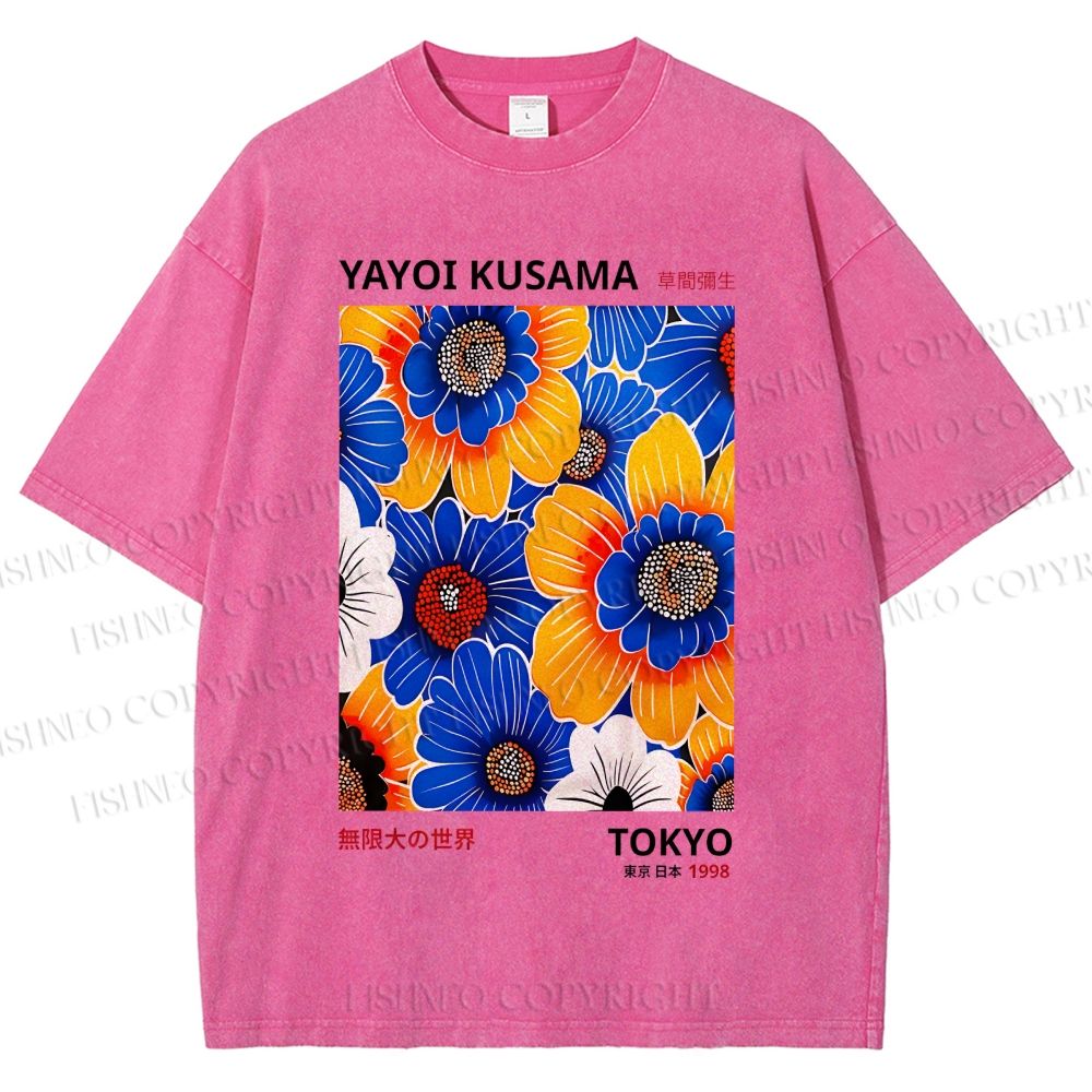 Unisex Yayoi Kusama Flowers Printed Washed Tee