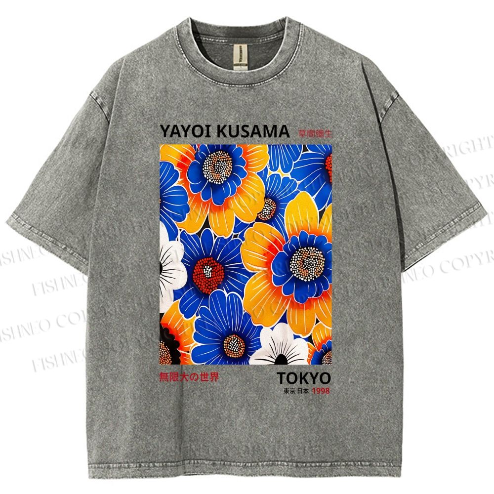Unisex Yayoi Kusama Flowers Printed Washed Tee