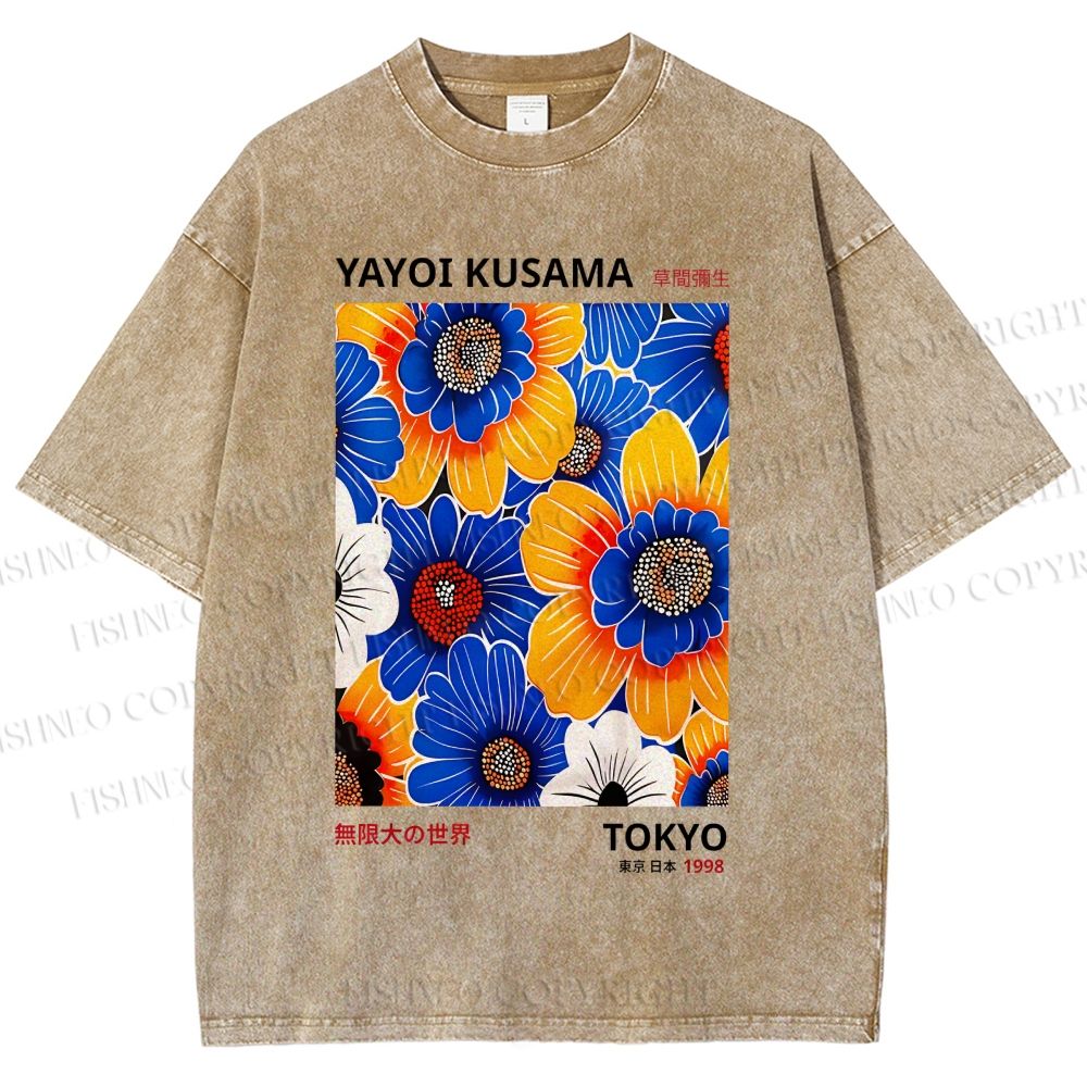 Unisex Yayoi Kusama Flowers Printed Washed Tee