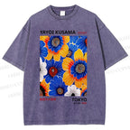 Unisex Yayoi Kusama Flowers Printed Washed Tee