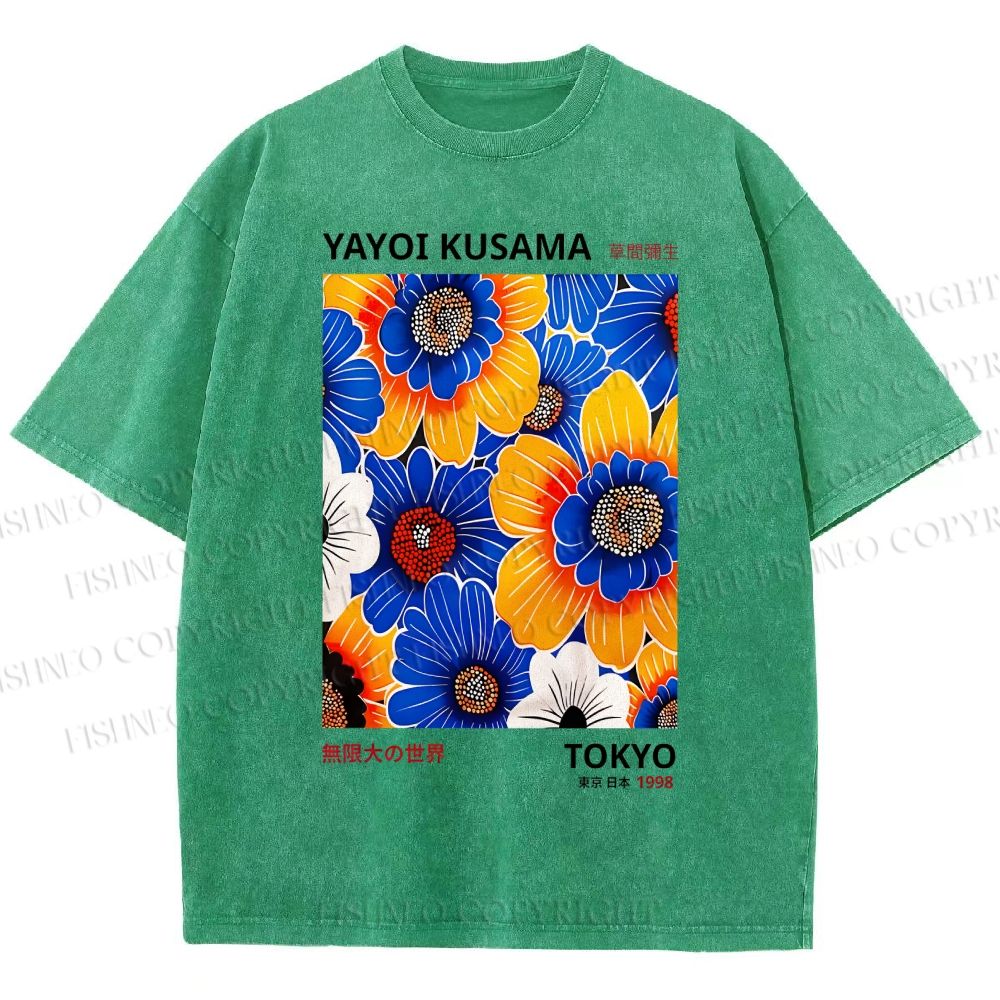 Unisex Yayoi Kusama Flowers Printed Washed Tee