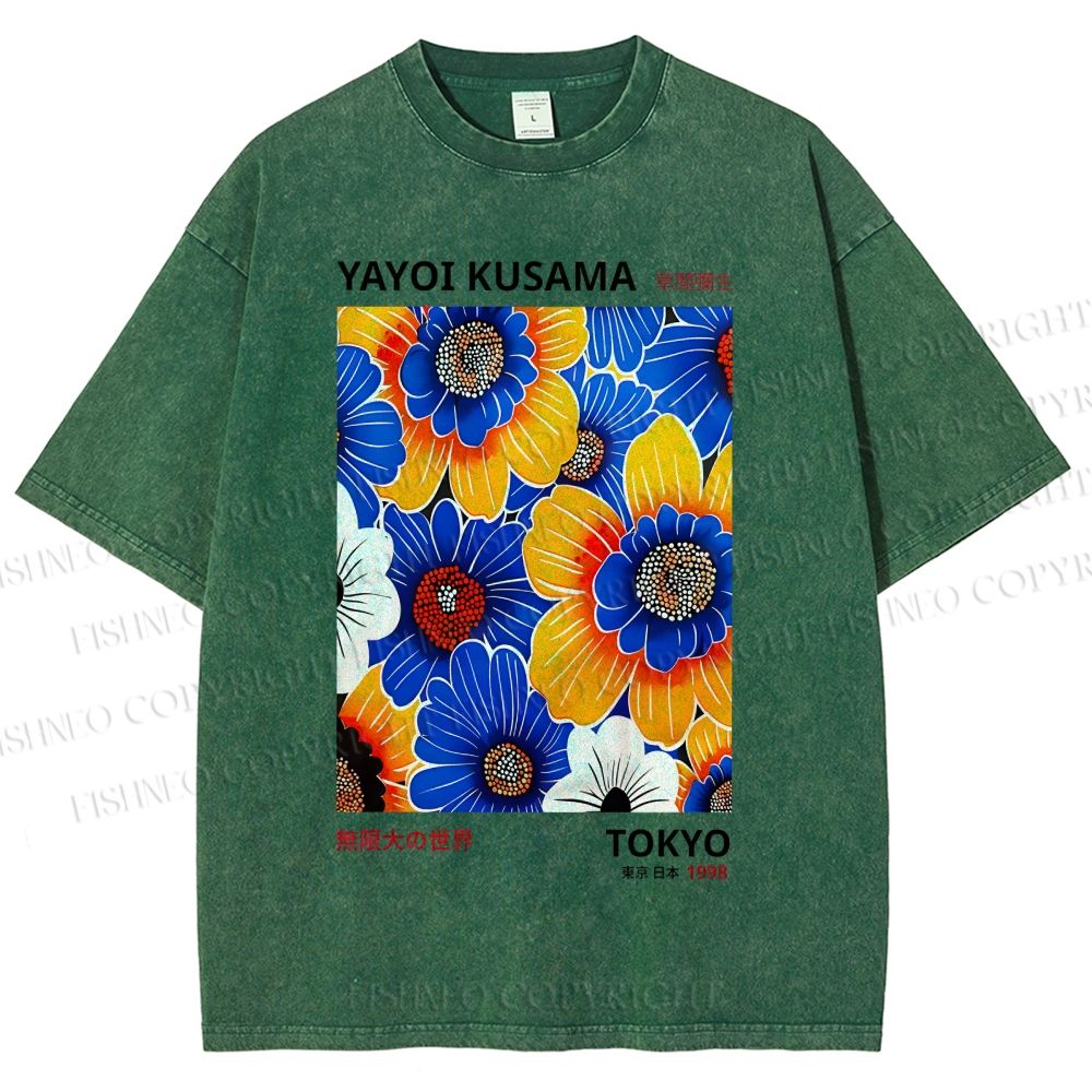 Unisex Yayoi Kusama Flowers Printed Washed Tee