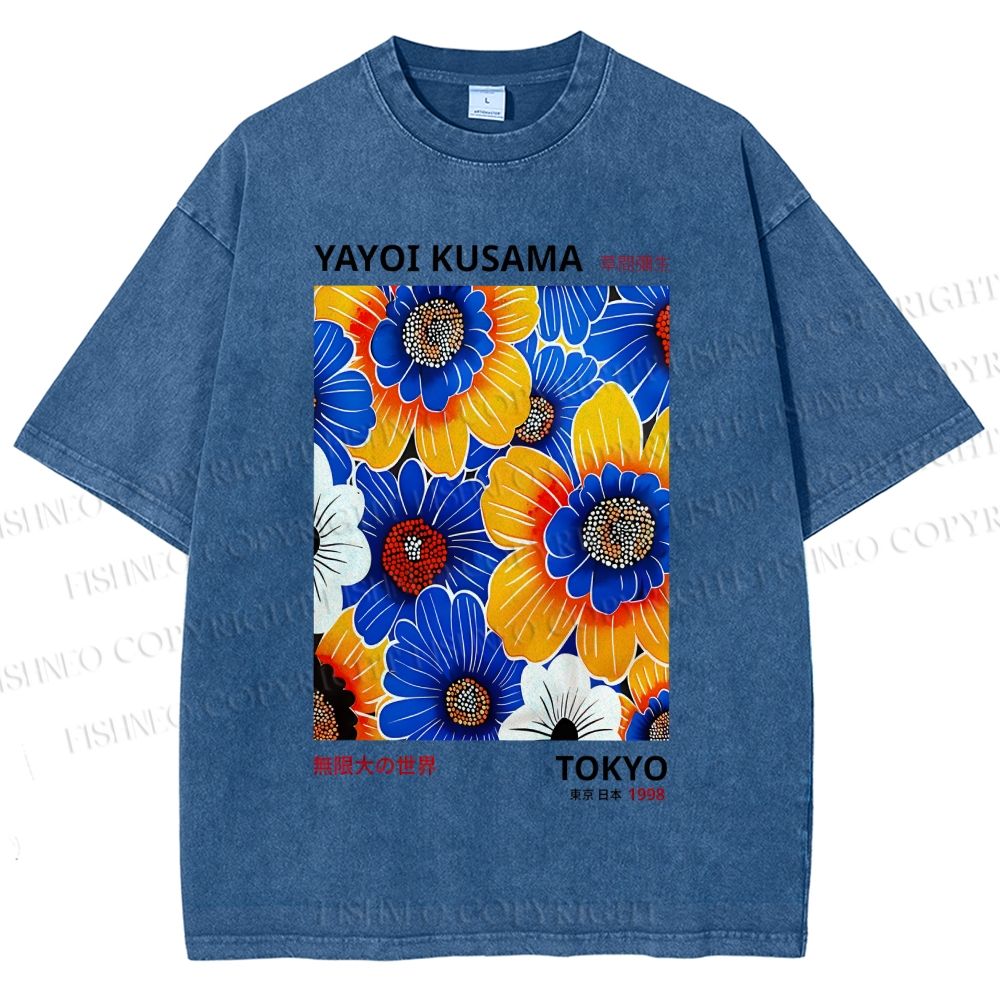 Unisex Yayoi Kusama Flowers Printed Washed Tee