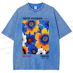 Unisex Yayoi Kusama Flowers Printed Washed Tee