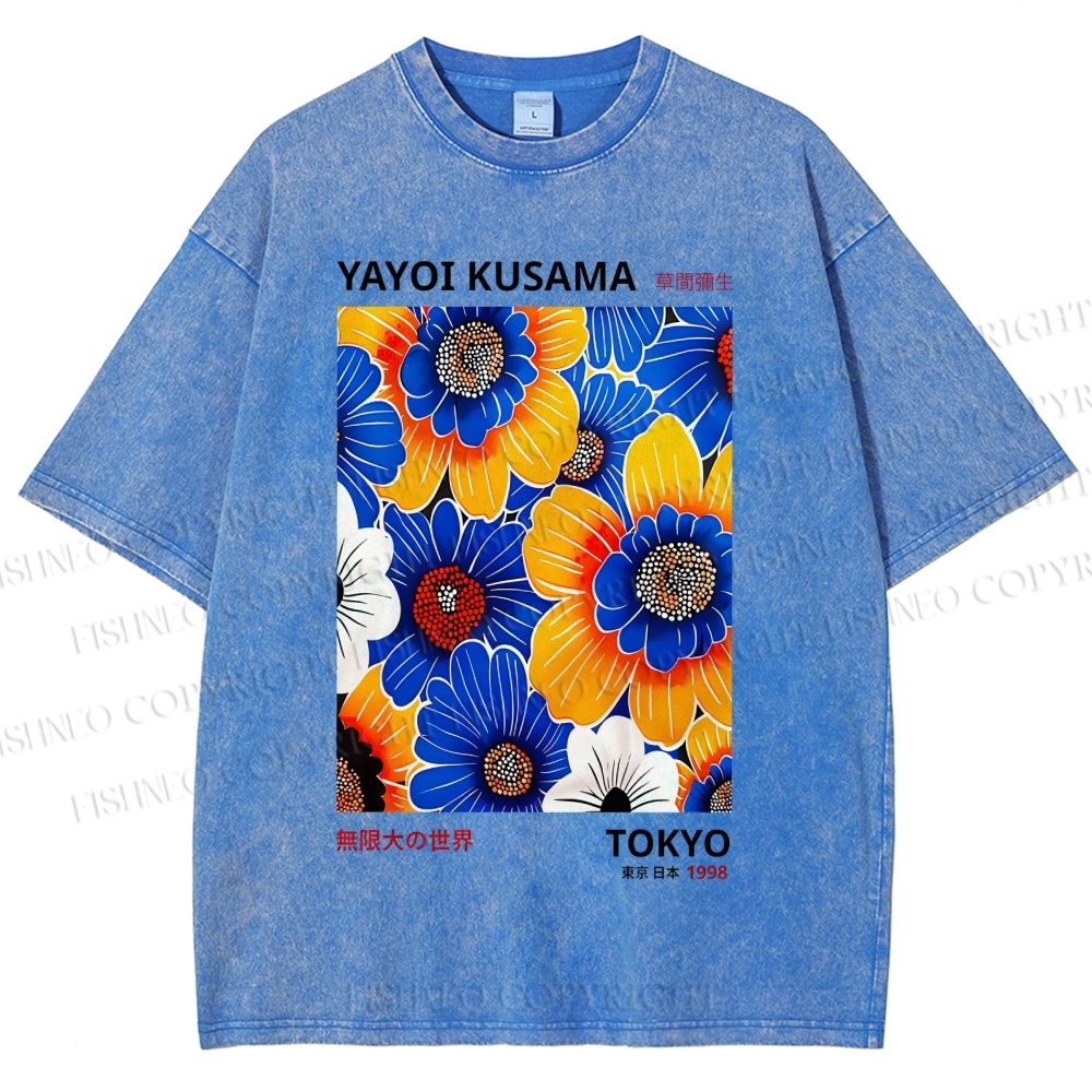 Unisex Yayoi Kusama Flowers Printed Washed Tee