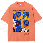 Unisex Yayoi Kusama Flowers Printed Washed Tee
