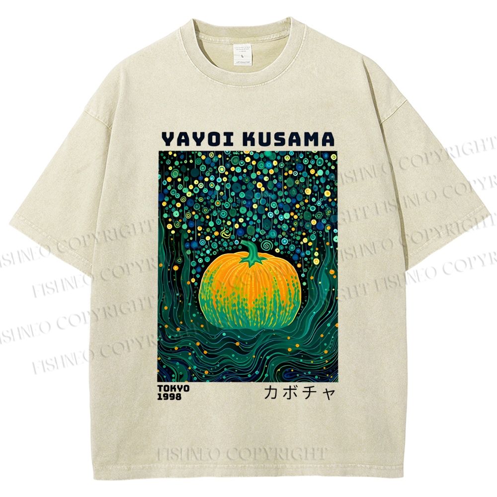 Unisex Yayoi Kusama Polka Dot Pumpkin Printed Washed Tee