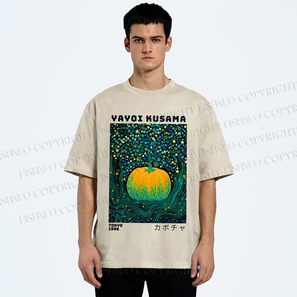 Unisex Yayoi Kusama Polka Dot Pumpkin Printed Washed Tee