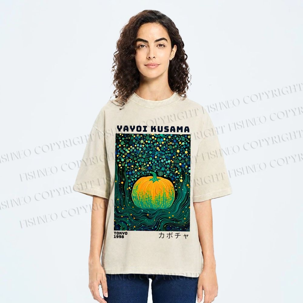 Unisex Yayoi Kusama Polka Dot Pumpkin Printed Washed Tee