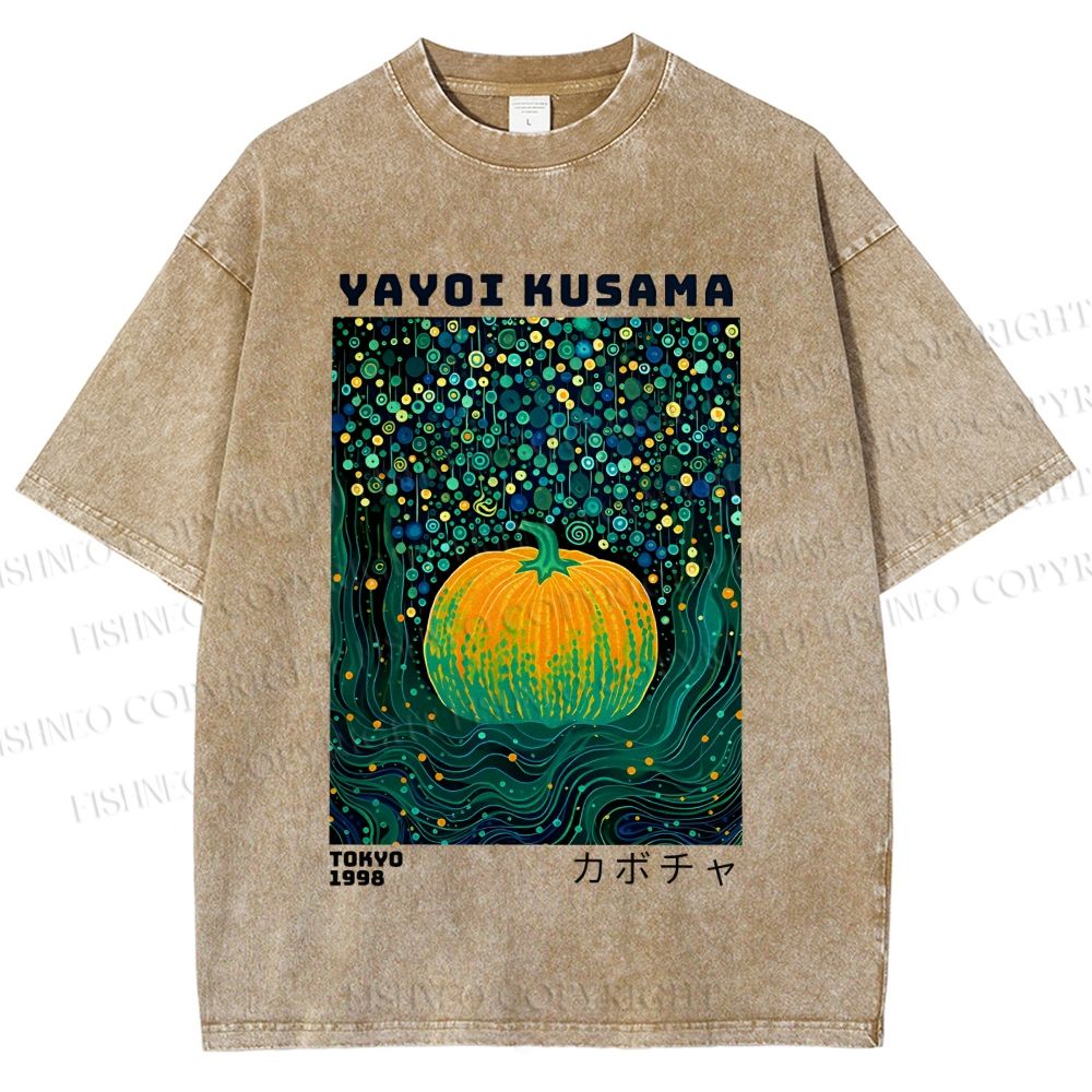 Unisex Yayoi Kusama Polka Dot Pumpkin Printed Washed Tee