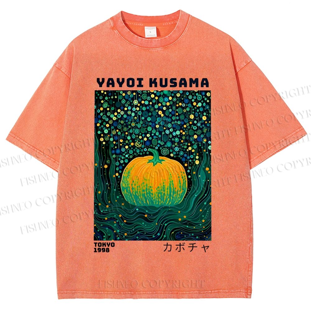 Unisex Yayoi Kusama Polka Dot Pumpkin Printed Washed Tee