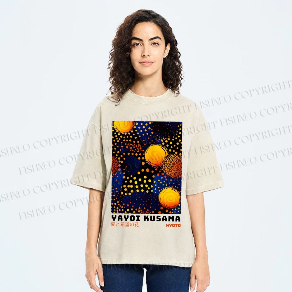 Unisex Yayoi Kusama Flowers Of Love And Hope Printed Washed Tee