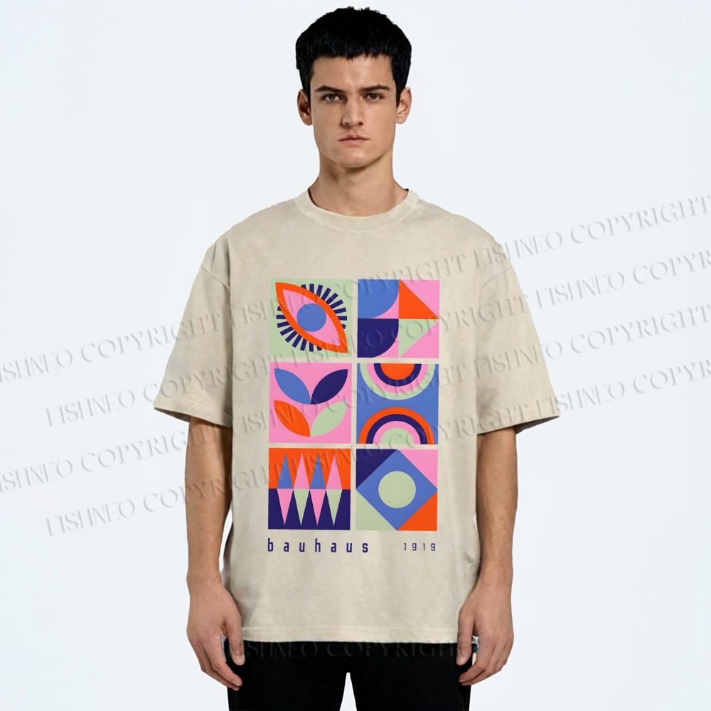 Unisex Bauhaus Geometry Printed Washed Tee