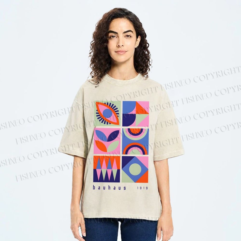 Unisex Bauhaus Geometry Printed Washed Tee