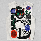 Unisex Vintage Polka Dot Cat Printed Tank Top
