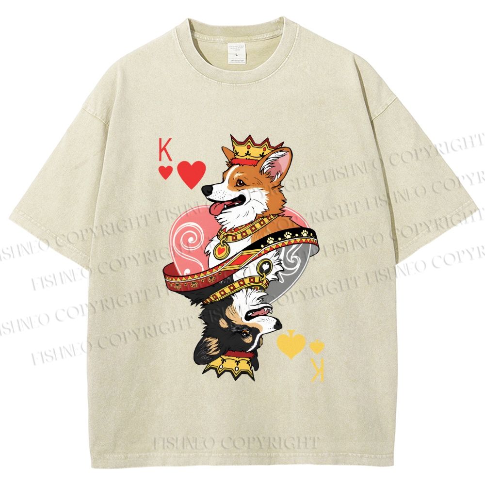 Unisex Shiba Dog King Poker Printed Washed Tee