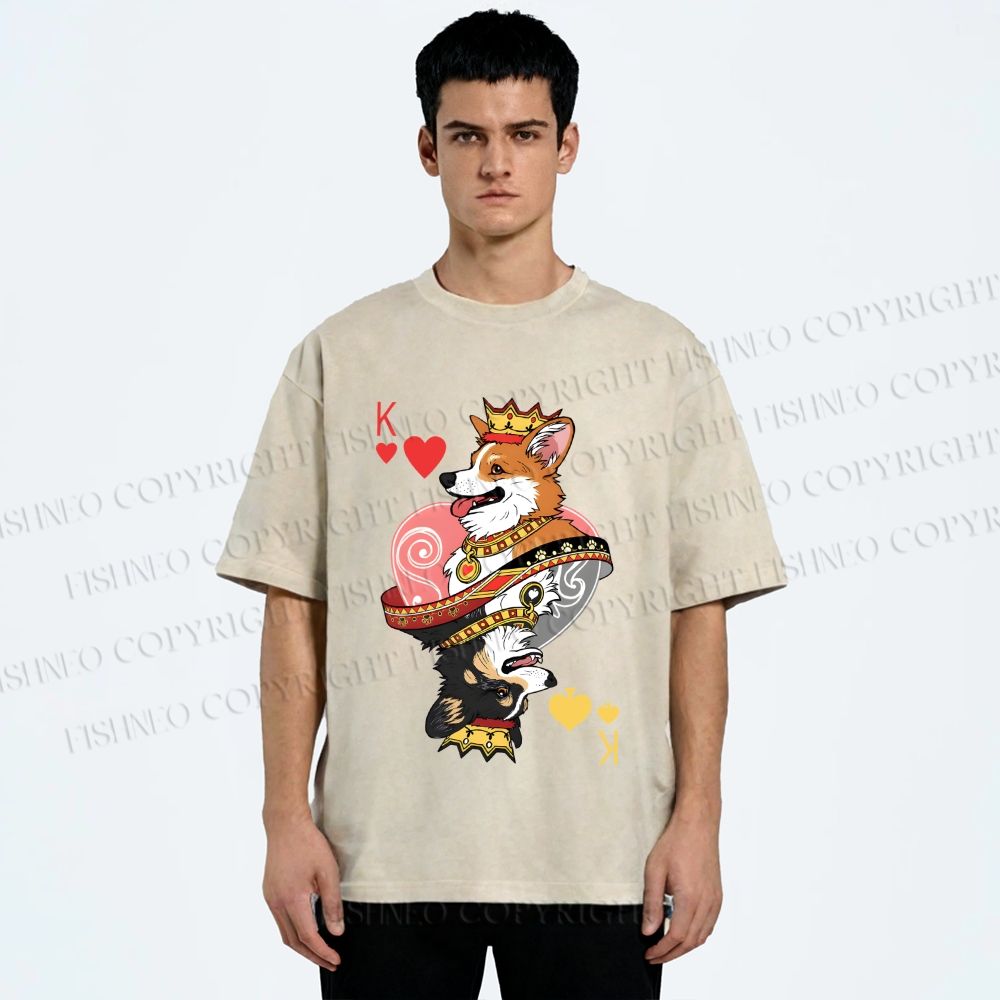 Unisex Shiba Dog King Poker Printed Washed Tee