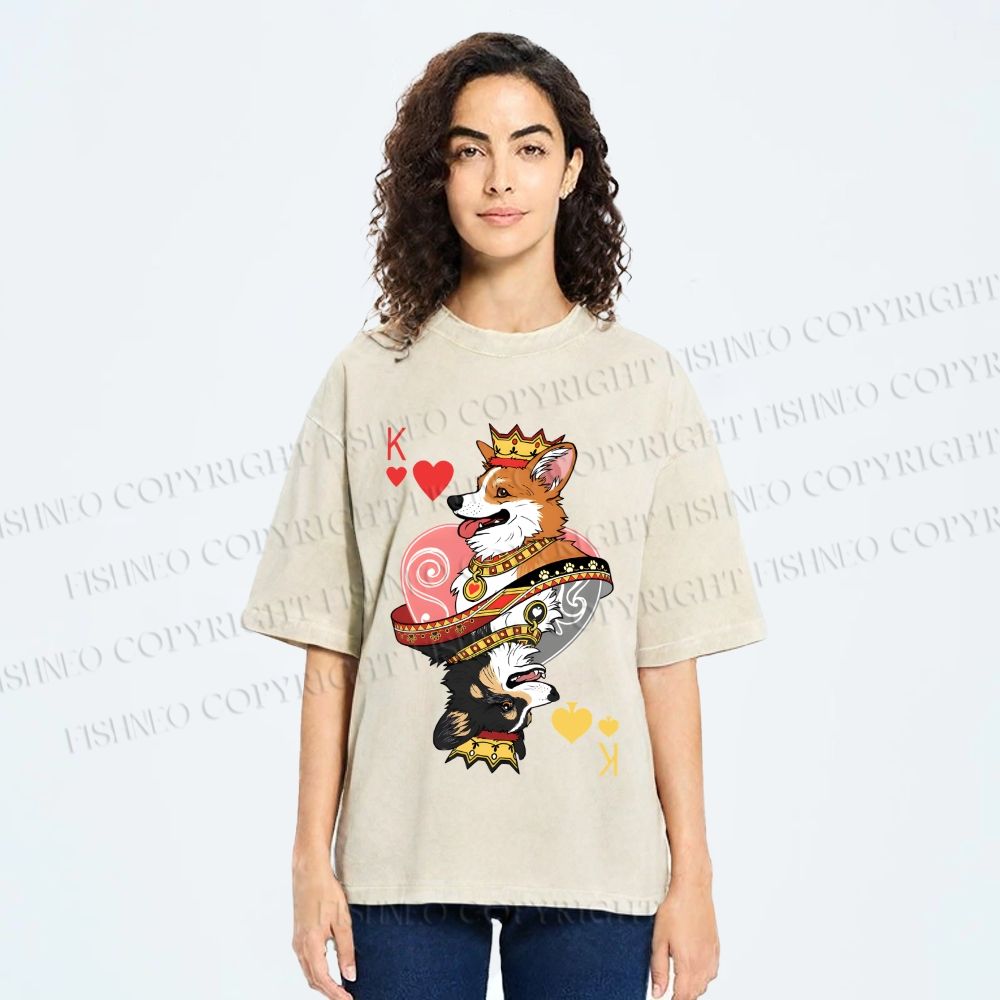 Unisex Shiba Dog King Poker Printed Washed Tee