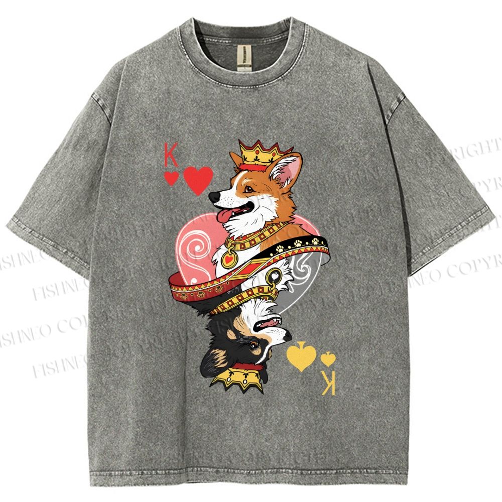 Unisex Shiba Dog King Poker Printed Washed Tee