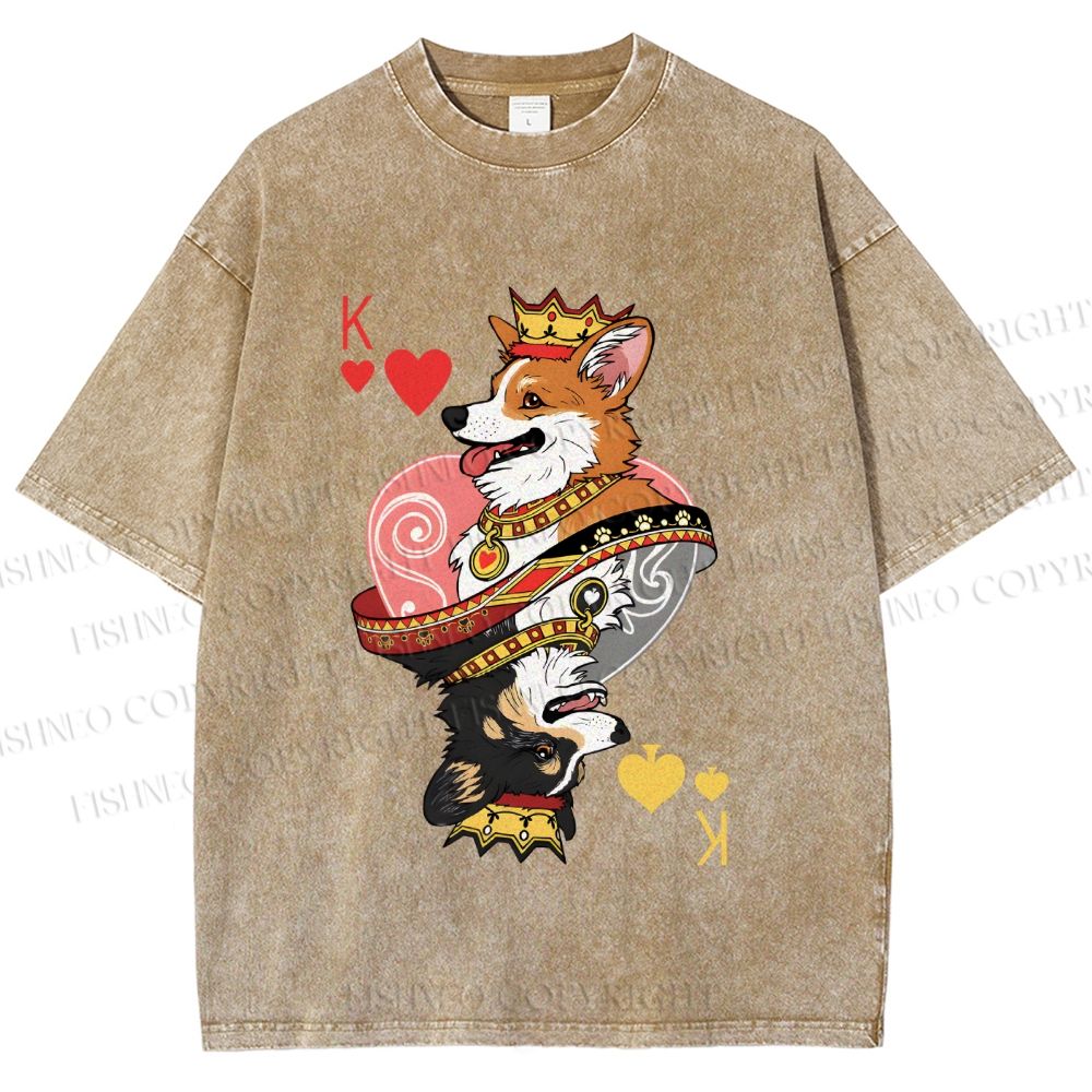 Unisex Shiba Dog King Poker Printed Washed Tee