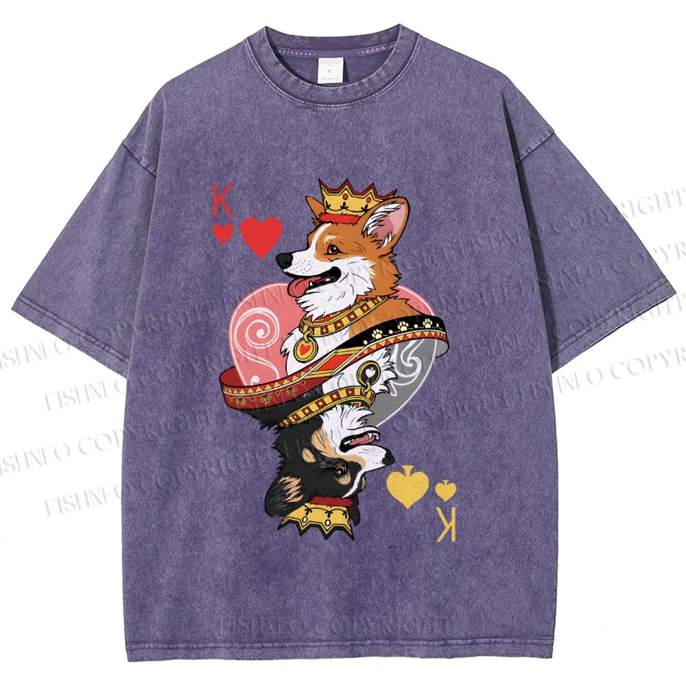 Unisex Shiba Dog King Poker Printed Washed Tee
