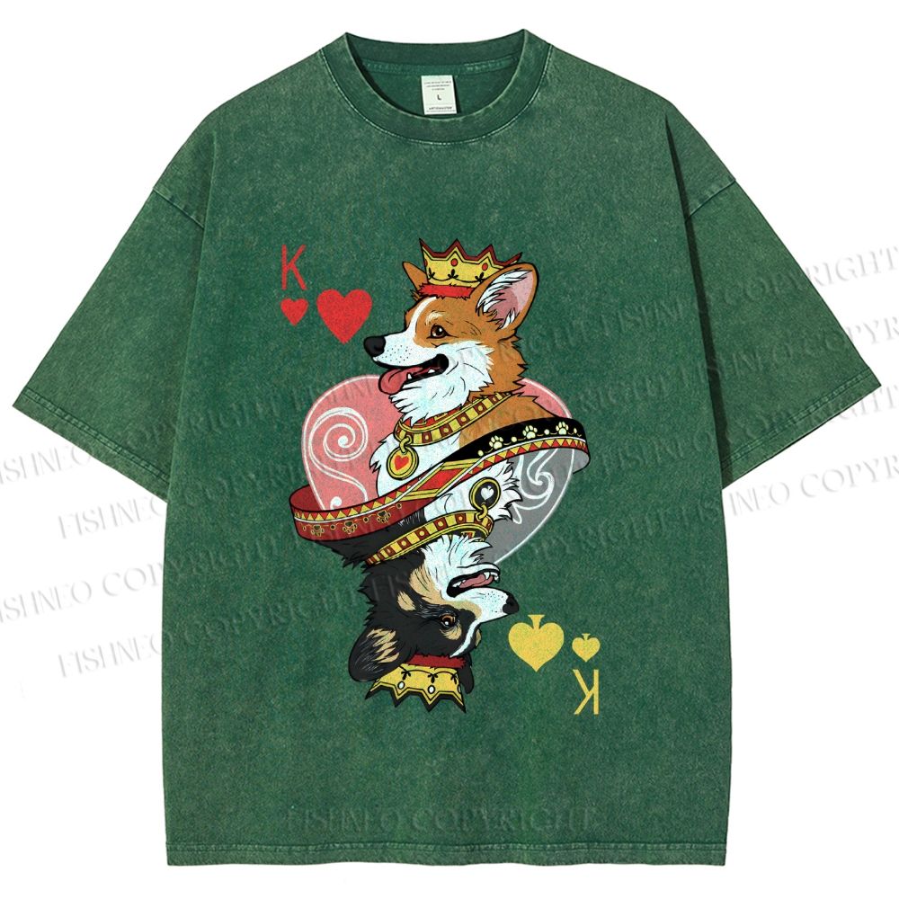 Unisex Shiba Dog King Poker Printed Washed Tee