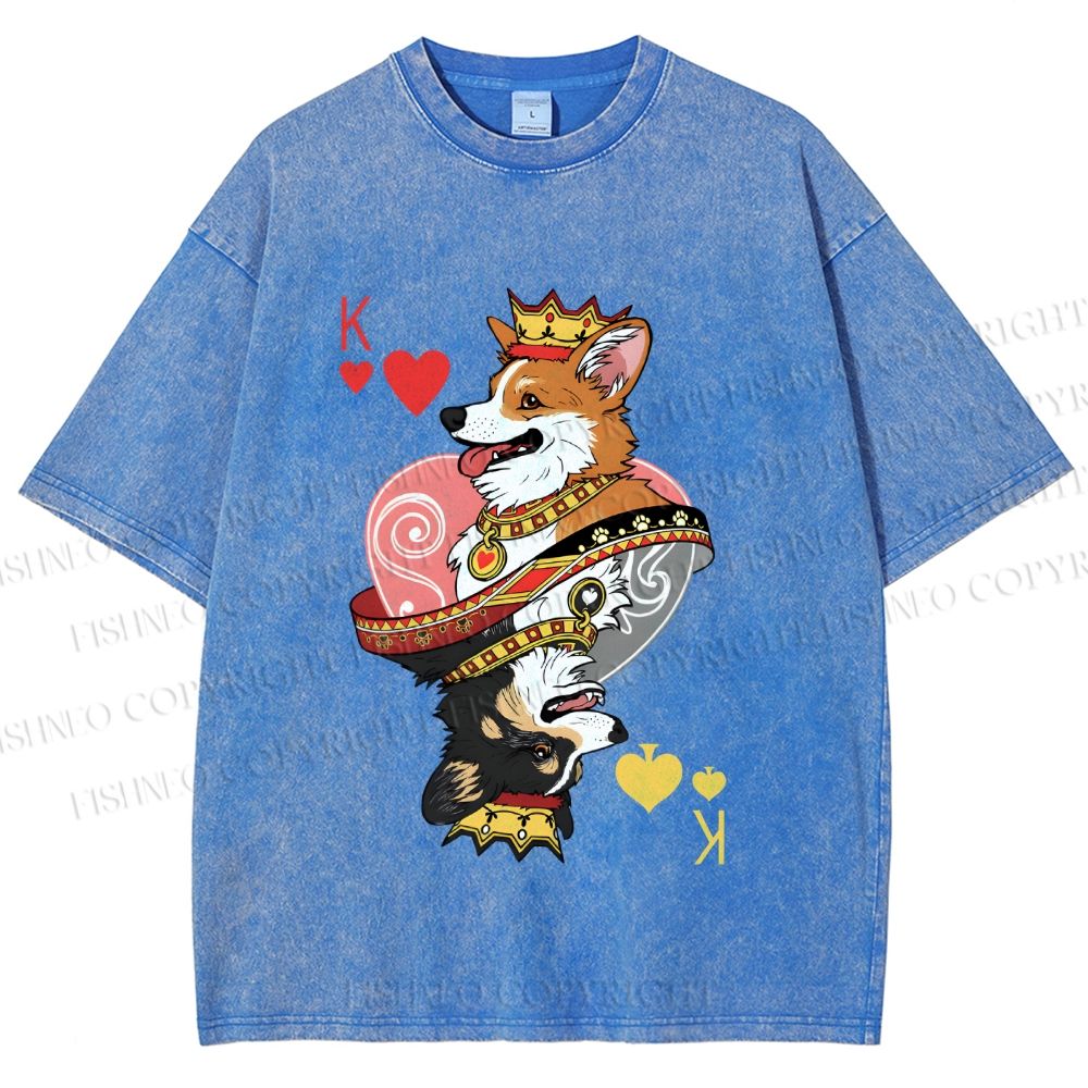 Unisex Shiba Dog King Poker Printed Washed Tee