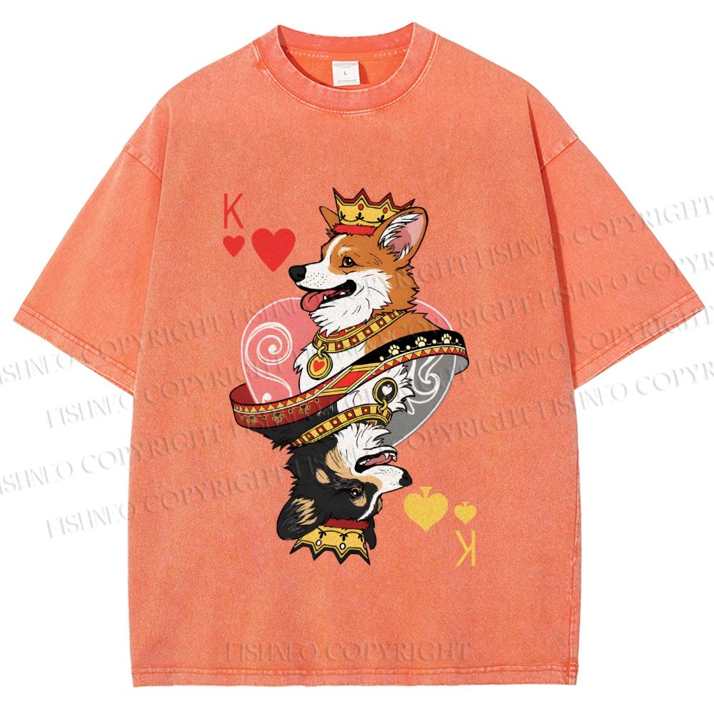 Unisex Shiba Dog King Poker Printed Washed Tee